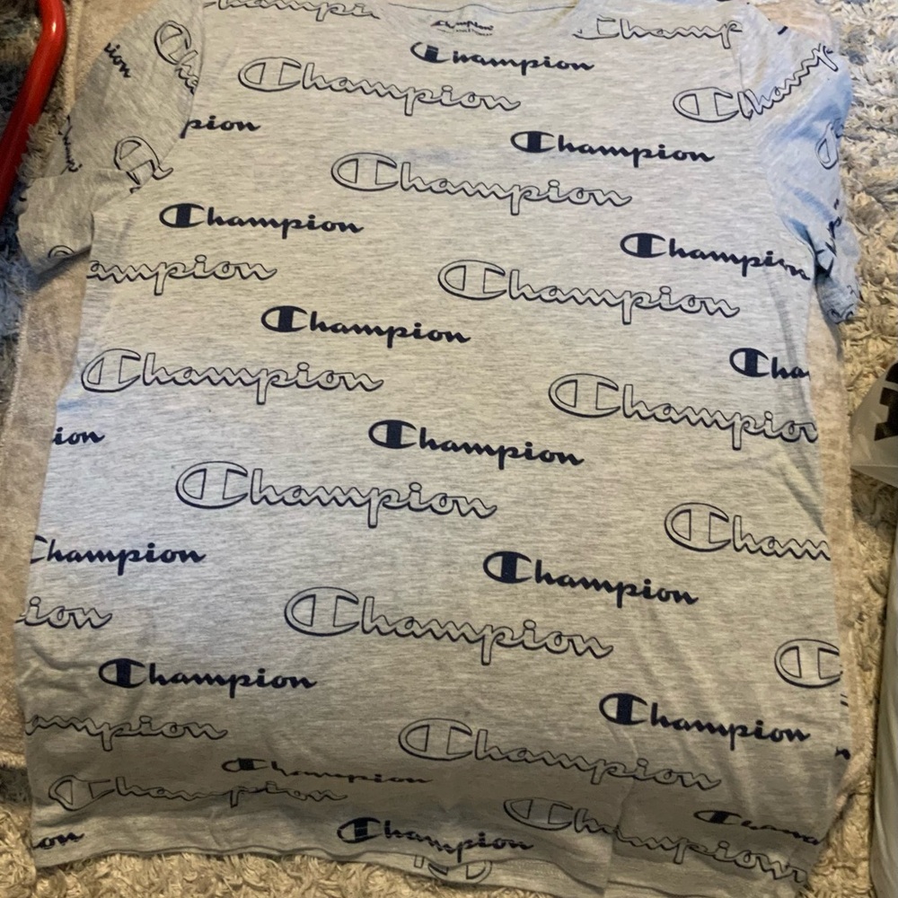 Champion Heather Gray Tee with Navy Accents